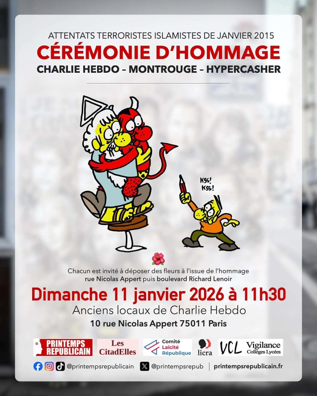 Dimanche 11 janvier 11h30 : hommage Charlie Hebdo – Montrouge – Hypercasher