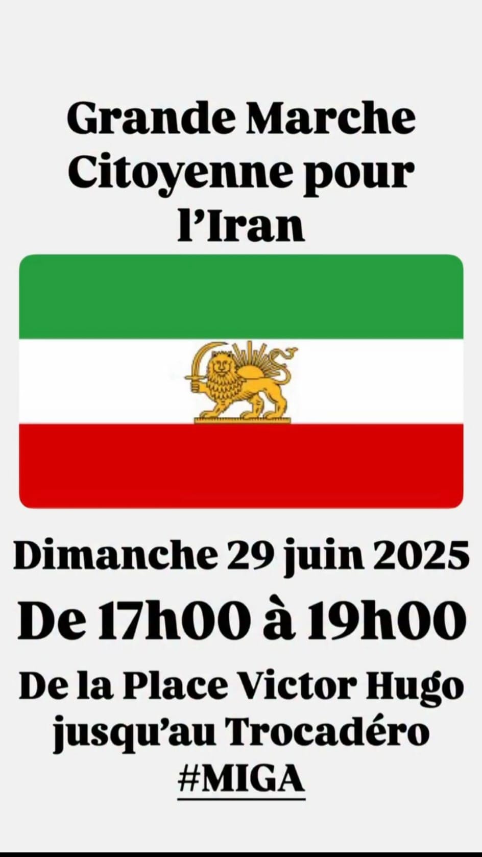 Dimanche 29 juin, 17h-19h Marche pour un Iran libre